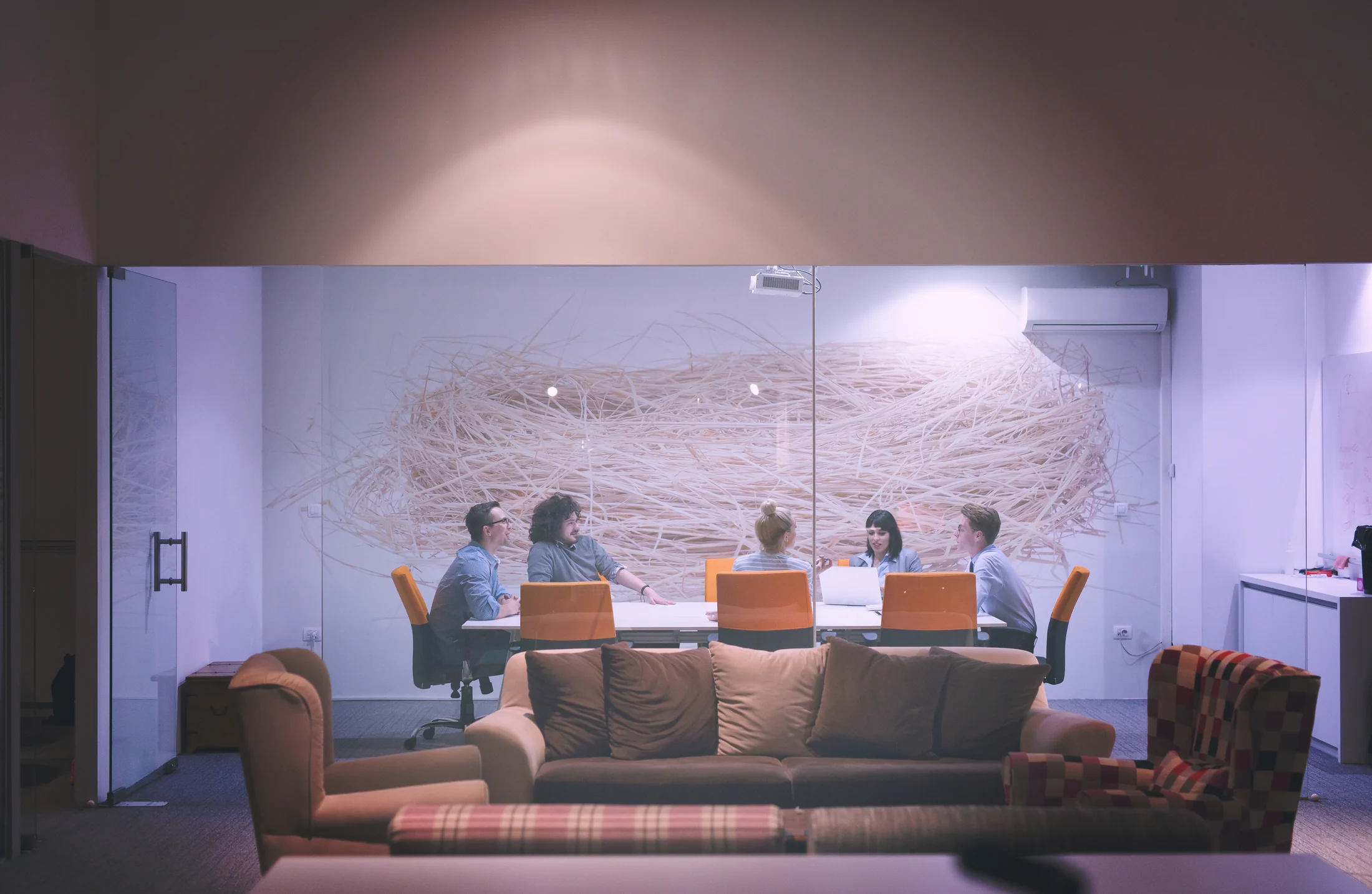 People discussing ideas in a shared workspace