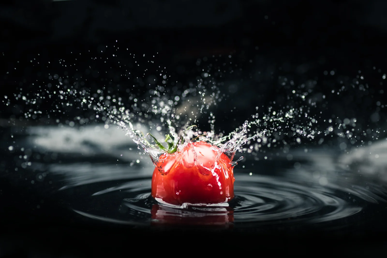 Tomato making a splash in water